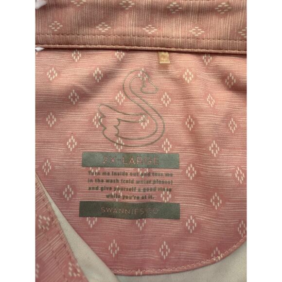 Swannies Golf Men's Pink Geometric Print Button Up Polo Shirt Size 2XL - Picture 3 of 5